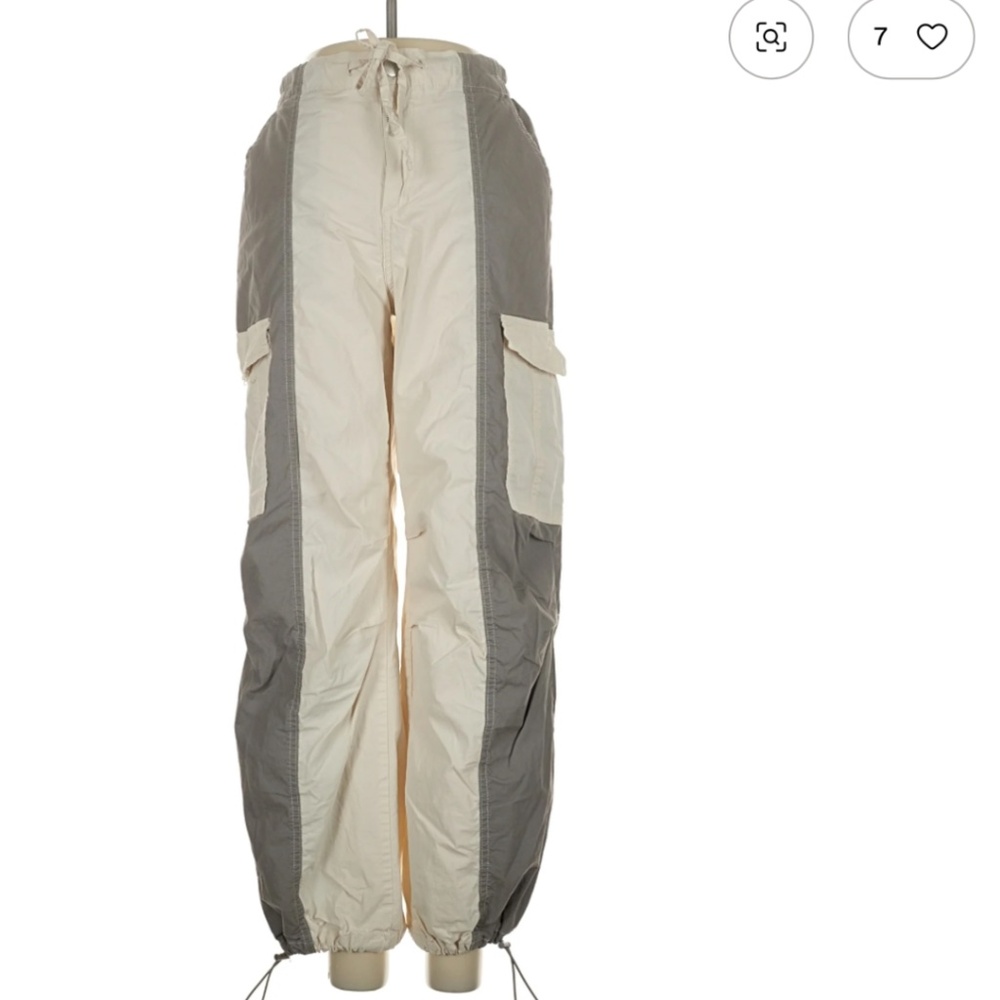 Two-Tone Beige and Gray Cargo Jogger Pants